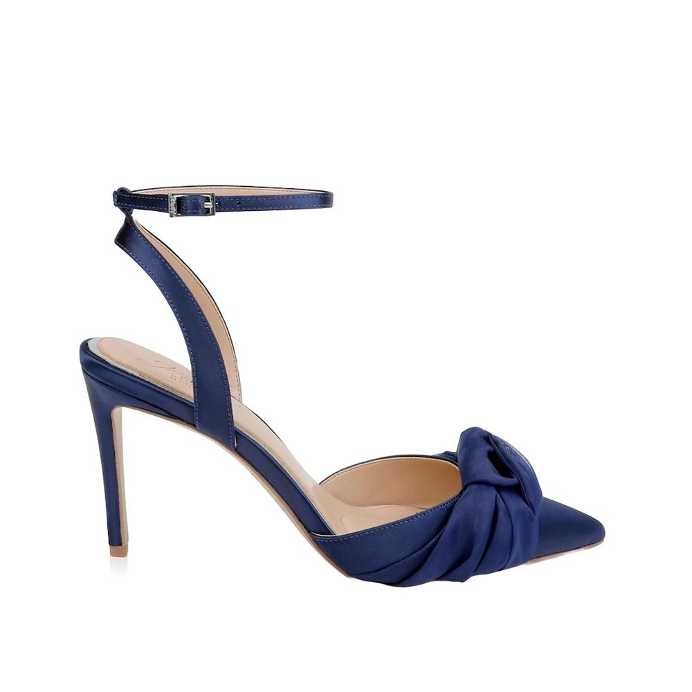 Jewel Badgley Mischka Navy Satin Knot Pointed-Toe Ankle-Strap Heels